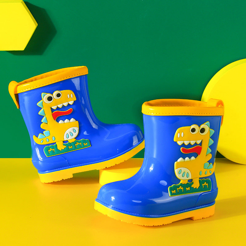 Kids' mid-calf waterproof rain boots - new fashionable styles for boys and girls - non-slip, fleece-lined baby rain boots - dinosaur designs available