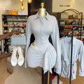European and american style women's summer  new collection: sweet and fresh polo collar long sleeve jumpsuit with bodycon midi skirt two-piece set