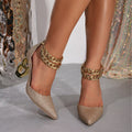 Women's chunky heel hollow-out single shoes - high heels, gold shoes, fashionable women's footwear, trendy amazon chain style - cross-border aliexpress