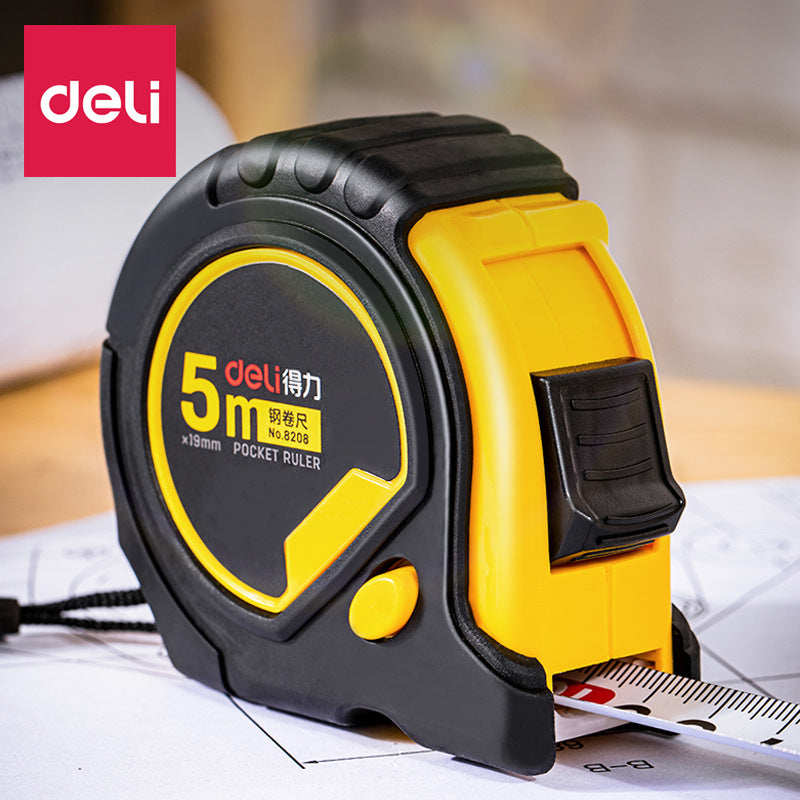 Deli 8208 5m steel tape measure measuring tape measure 5m steel tape measure 5m × 19mm widened all-inclusive glue wholesale