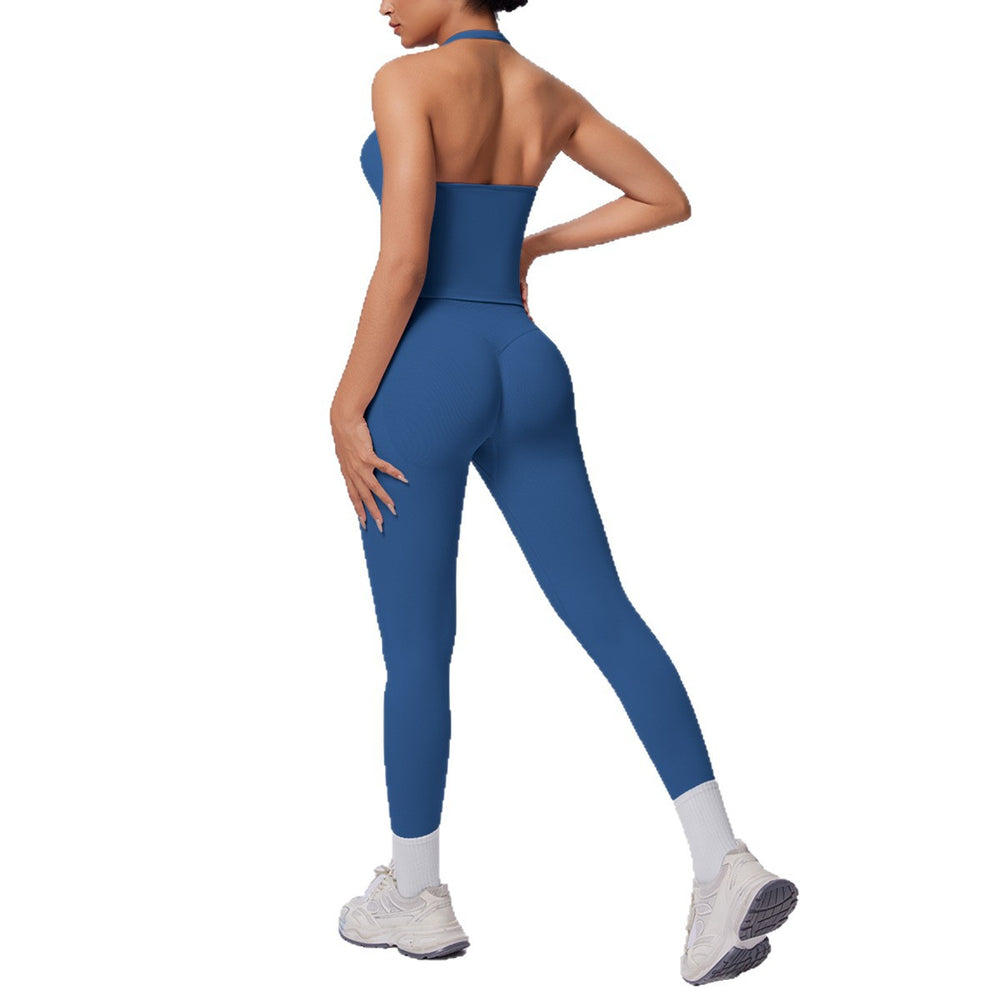Halter sports beautiful back high waist hip lifting tight sports seamless yoga clothes quick drying breathable running fitness suit for women