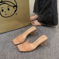 Transparent crystal slippers for women, perfect for wearing outdoors. new for summer 2024, these chunky high-heeled, square-toe, open-toe sandals are ideal for summer wear