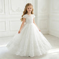 Amazon cross-border girls' dress - white minimalist style fashionable lace patchwork children's dress - new summer collection