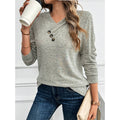 women's casual v-neck long sleeve knit top with decorative buttons - soft, comfortable cardigan shirt for everyday wear