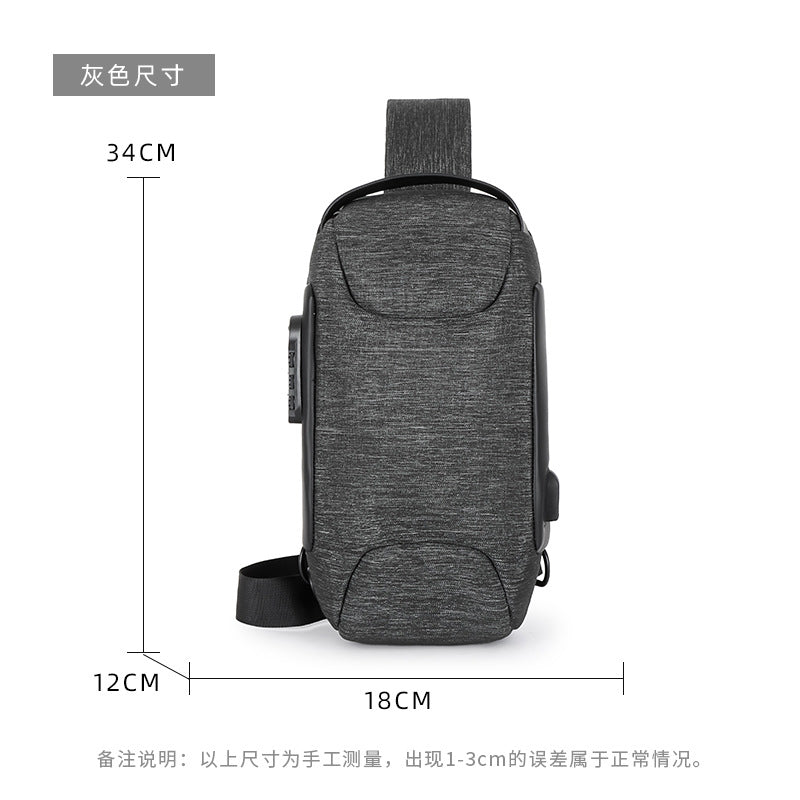 Customized combination lock men's breast bag, messenger bag, Oxford cloth sports men's bag, one shoulder messenger bag, logo customization can be printed.