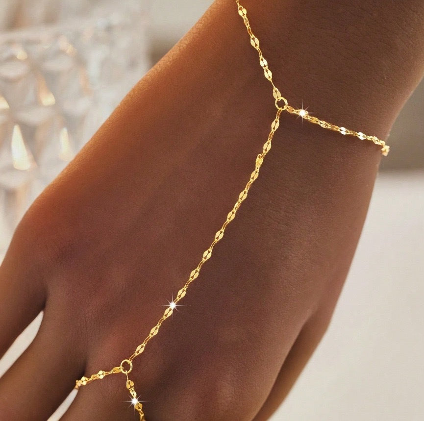 Exquisite new gold-tone chain and trendy ring stainless steel bracelet for women, designed with a chic and individualistic flair