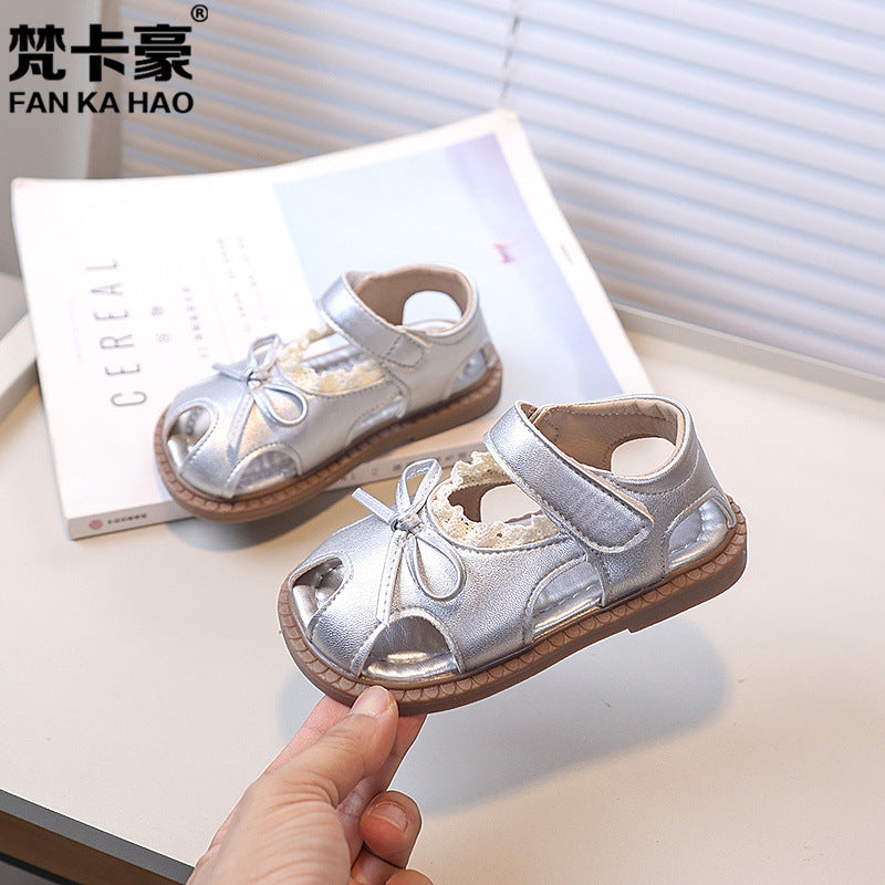 Vancahao kids' soft-soled first walking shoes,  summer new korean style girls' bowknot princess sandals, beach shoes