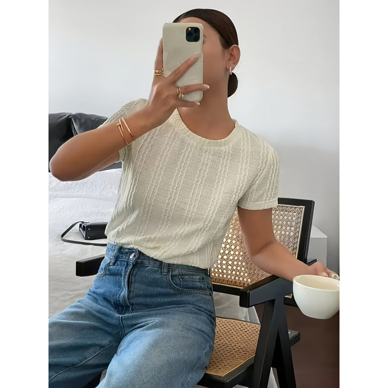 code new arrival  original women's pure color round neck short-sleeved casual style t-shirt texture