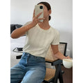 code new arrival  original women's pure color round neck short-sleeved casual style t-shirt texture