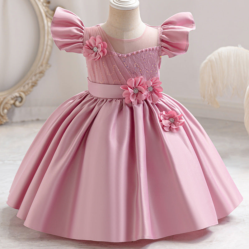 Ready-to-ship toddler & kids' satin dress - princess style with airplane sleeves - perfect for baby's first birthday!