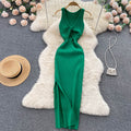 European and american style ins women's summer new sexy twist knot cleavage-enhancing hollow-out fashion two-way knitted dress