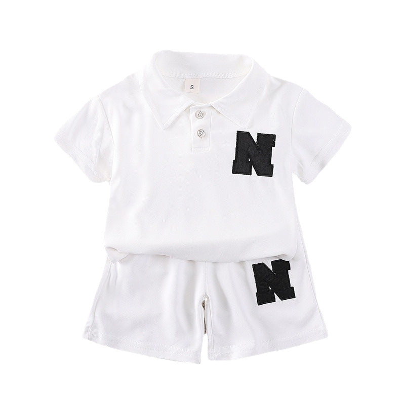 Kids' summer outfit set: 0-5 year old boys' polo shirt & lightweight short-sleeve tee - trendy two-piece set for infants and toddlers