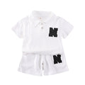 Kids' summer outfit set: 0-5 year old boys' polo shirt & lightweight short-sleeve tee - trendy two-piece set for infants and toddlers