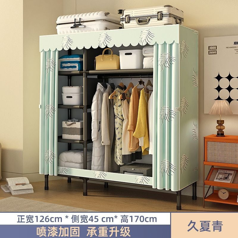 Simple wardrobe for home bedroom steel frame thickened and thickened steel pipe assembled cloth wardrobe rental room strong and durable cabinet