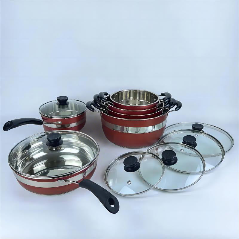 stainless steel pot set 12pcs thickened bottom suit pot kitchen frying pan soup pot milk pot combination suit