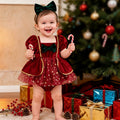 Baby girl christmas gold sequin velvet patchwork mesh romper dress