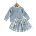 Spring autumnew arrivalgirlsweatersuitk-style baby girl round neck rhombus plaid pullover shirt plaid skirttwo-piece set