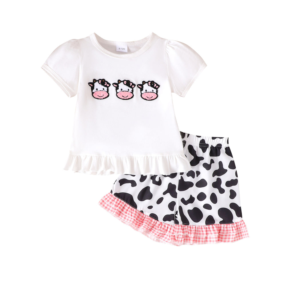 Amazon fashion summer new girls baby cute pattern short sleeve t-shirt printingshortscasual children's clothing suit