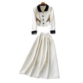Xiaoxiangfengtwo-piece setfemalefall and winterfrenchfashioncontrast color doll collar long sleevestops+high waist skirt