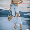 Amazon  fringed jeans for women fashionnew arrivalelegantwork clothingfashion washed hole straight-leg pants