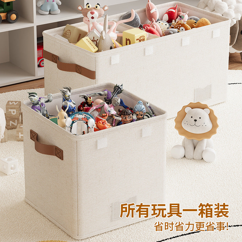 Cotton and linen grid double cover storage box, clothes storage box, household flip cover storage box, oversized toy sorting storage box