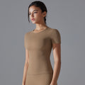 New solid color double-sided brushed high-stretch tight-fitting breathable yoga top - short sleeve activewear running fitness yoga t-shirt
