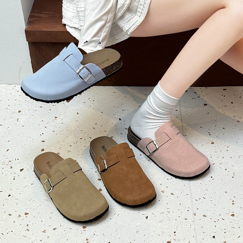New arrivaloutwearthick sole birkenstock shoes toe toe lazy slippers women's shoes soft sole dopamine half pack shoes couple shoes
