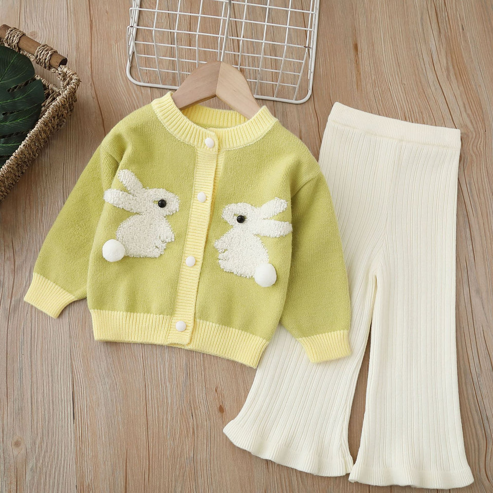 Girls' knitted cardigan sweater set -  autumn/winter new collection - cartoon rabbit design, perfect for little girls