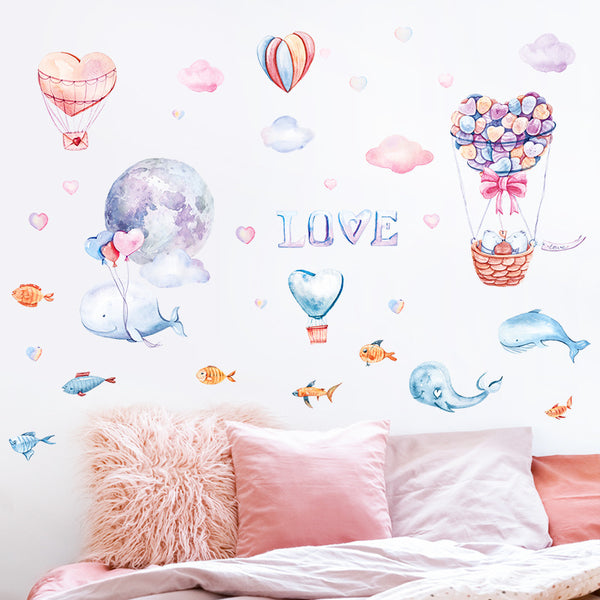 New wall sticker dream whale hot air balloon children's room door cabinet entrance bedroom study decoration sticker HT94007