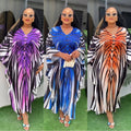 Temu cross-border e-commerce  fashion style fashion gradient stripes african women's large size adjustable waist dress