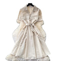 Lightly mature french style work clothingsilmdress women's summer short-sleeved lapel metal buckle waist a-line skirt elegance