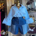 European and american cross-border women's fashion:  summer new arrival - stylish turn-down collar, unique design, versatile solid color blouse