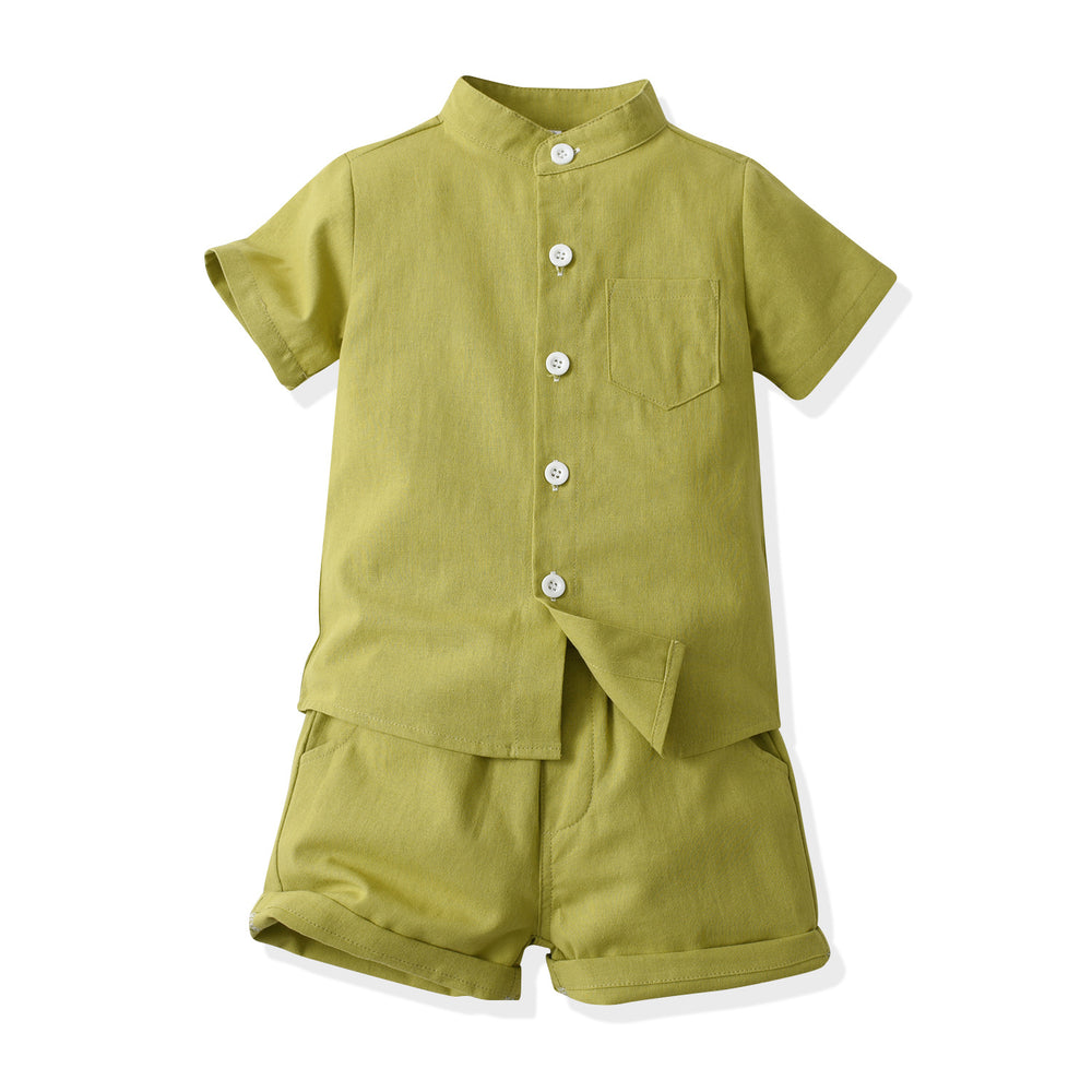 Wholesale boys' clothing sets: new summer styles - dopamine cotton stand collar comfort short-sleeve shirts for boys' summer wear