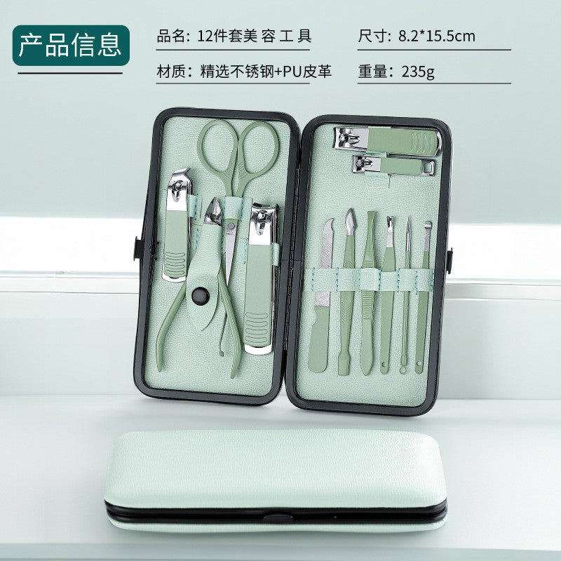 Factory direct green stainless steel beauty set - 18 piece manicure kit with nail clippers, nail files, and grooming tools