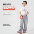 Girls' summer lightweight pants, new  styles for older girls, straight-leg wide-leg trousers, kids' tencel denim jeans