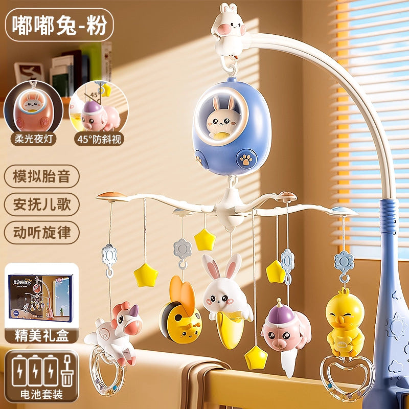 baby crib mobile toy, 0-1 year old baby musical rotating bedside bell, newborn crib hanging rattle night light