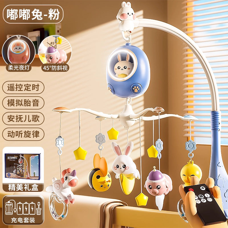 baby crib mobile toy, 0-1 year old baby musical rotating bedside bell, newborn crib hanging rattle night light