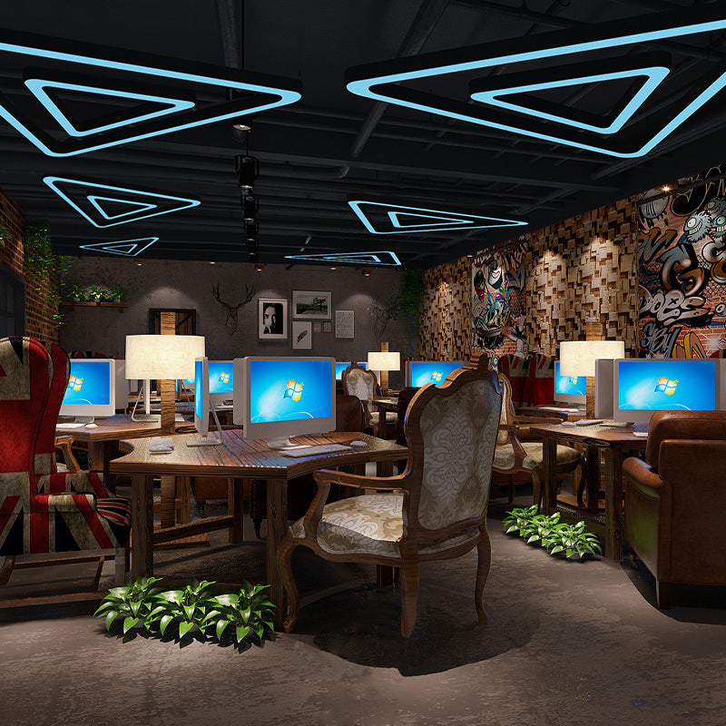Triangle chandelier LED modeling light creative office gym light Internet cafe shopping mall supermarket industrial wind lamp