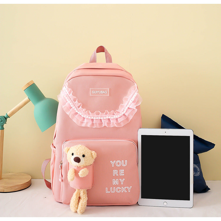 New Korean version of large-capacity student schoolbag cartoon cute bear doll girl backpack primary and secondary school backpack