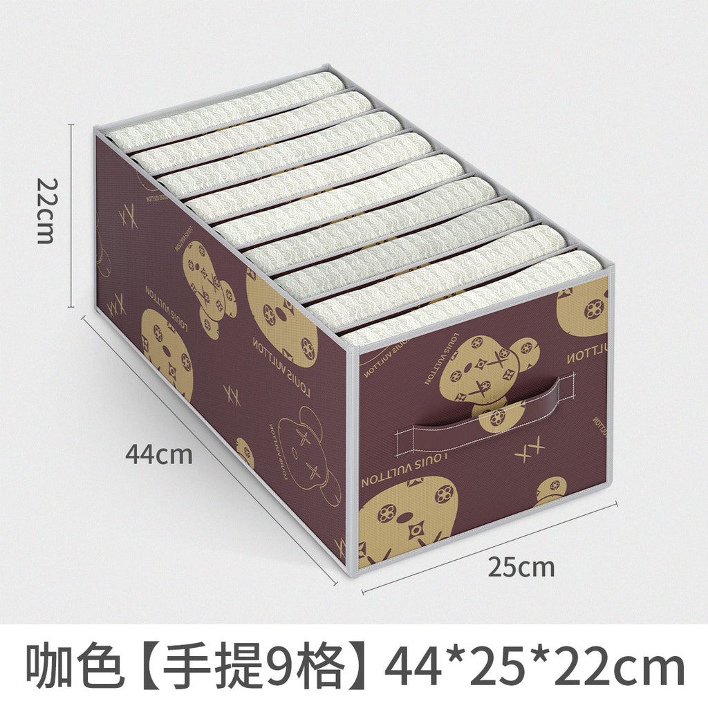 Pants Storage Box Storage Jeans Clothes Artifact Printing Non-woven Underwear Grid Storage Box Bras
