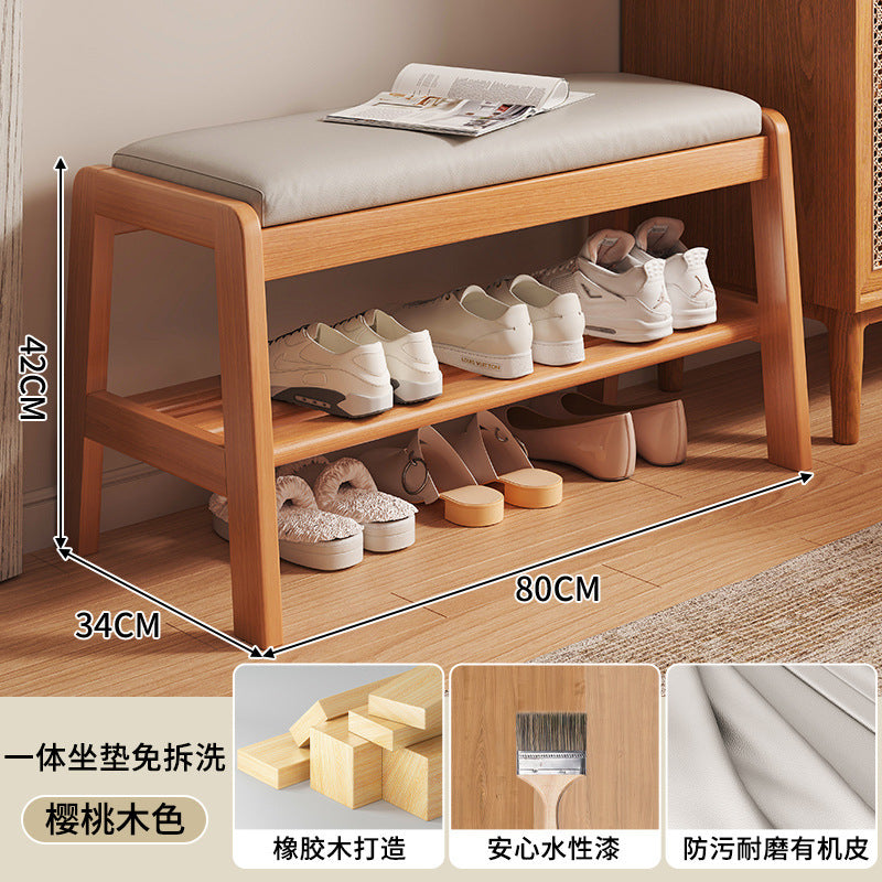 Solid wood shoe change stool household small narrow shoe rack seat stool integrated soft bag seat cushion test door bench shoe stool