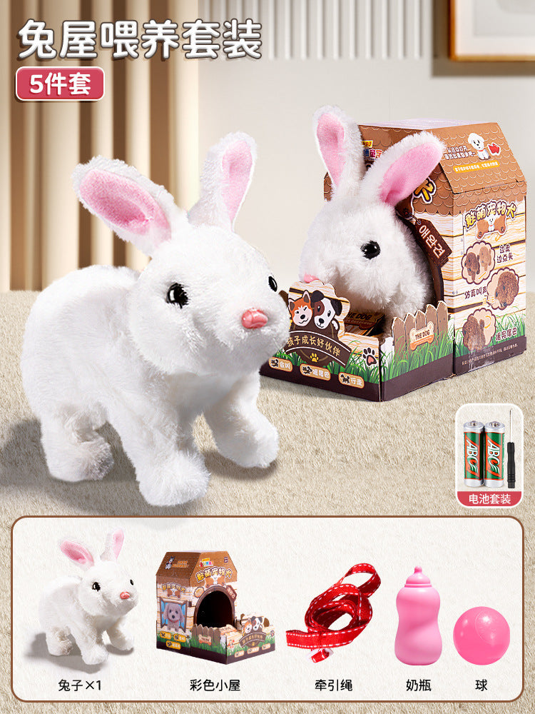 Kids' electric simulation bunny plush toy - girl's pet white rabbit doll - birthday gift for girls