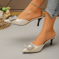 2026 summer new collection: rhinestone-embellished pointed-toe mules with square buckle – women's stiletto and mid-heel closed-toe half slippers