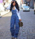 European and american style loose denim overalls -  cross-border women's spring streetwear fashion multi-pocket jumpsuit