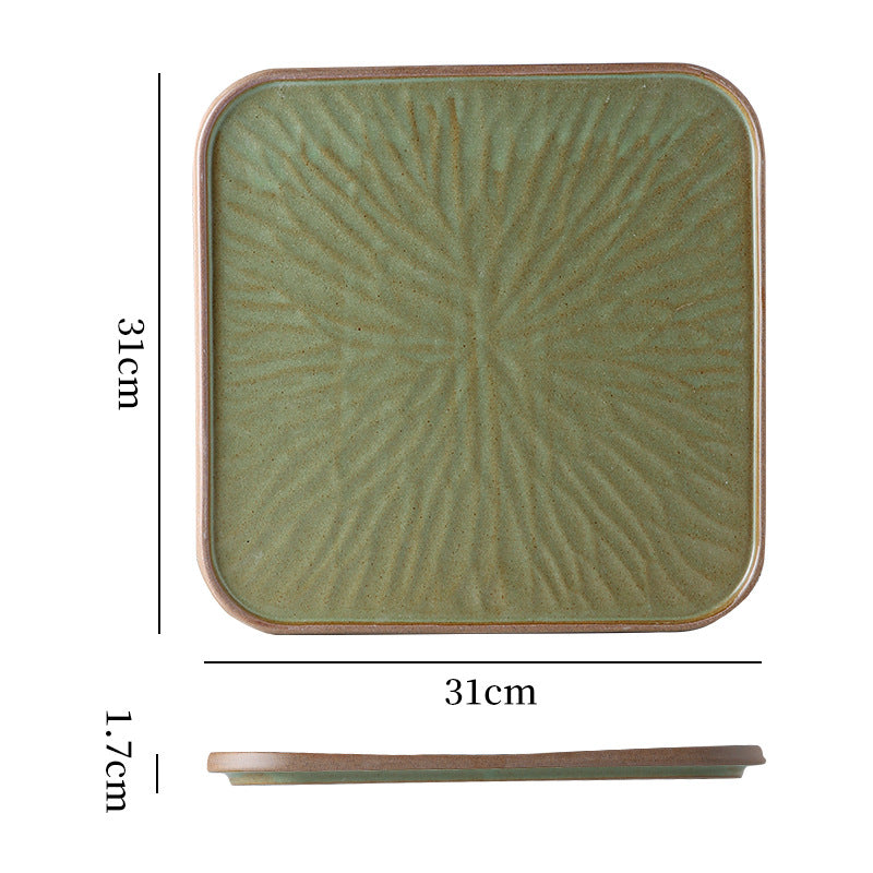 Vintage rustic ceramic steak plate - unique square plate with rim for home, restaurant, hotel, and dessert presentation