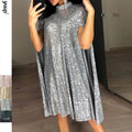 spring new    european and american foreign trade small stand collar sequin dress loose women's clothing