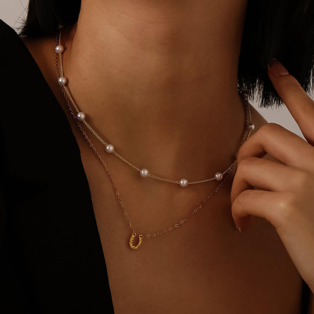 Double-layered pearl necklace for women stylishelegancecasual natural stone beaded clavicle chain fashionclassy sense necklace