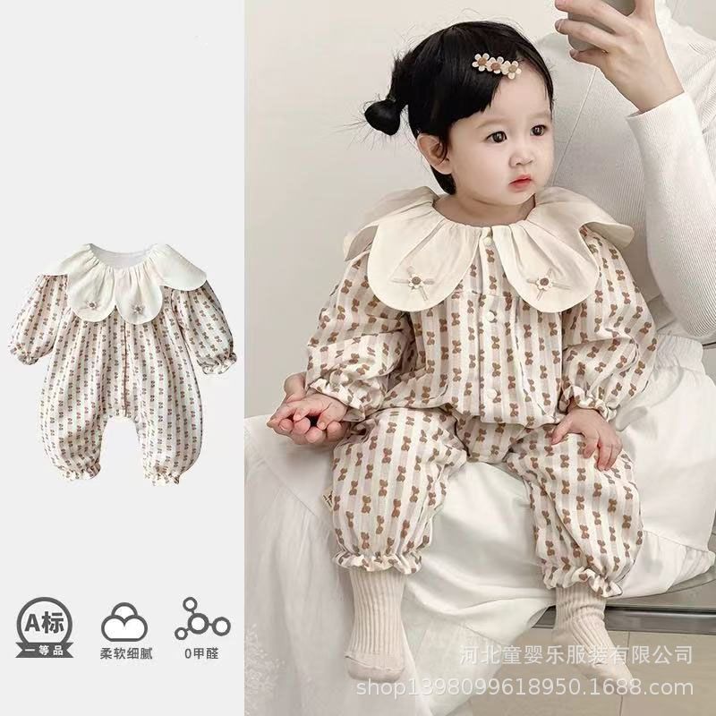 Baby spring & fall long-sleeve romper - princess style, cute & adorable one-piece bodysuit for newborn girls - lightweight snap-crotch outfit