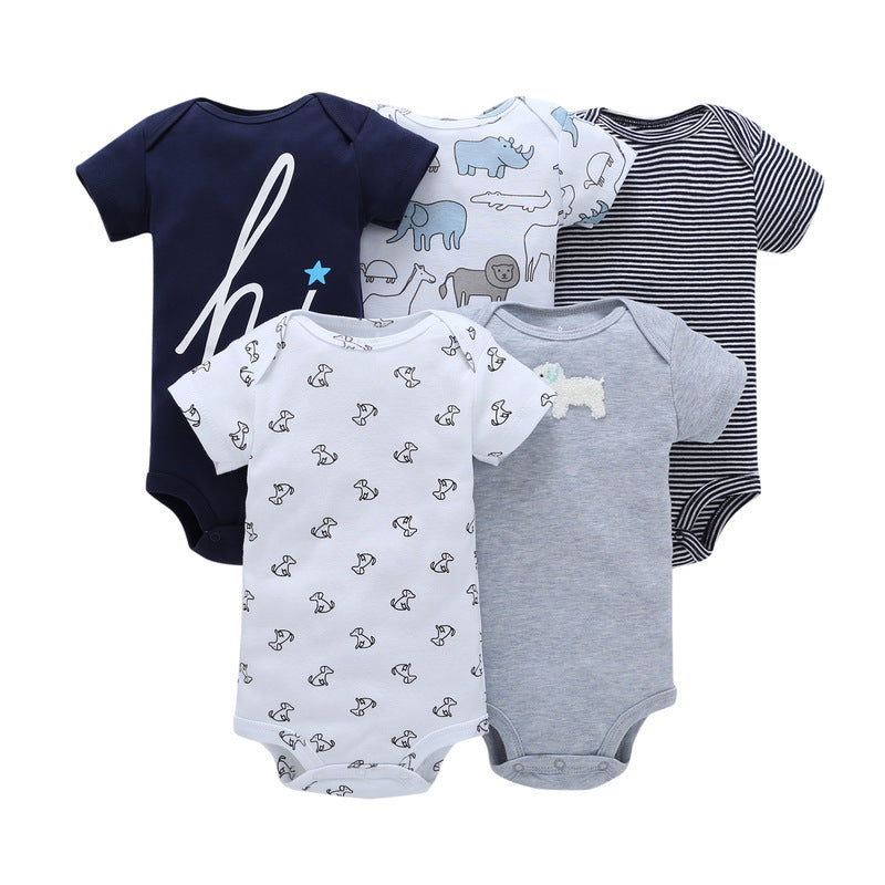 Dropshipping summer infant & toddler short-sleeve mixed color romper, triangle short-sleeve bodysuit, 5-piece set