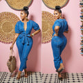 Amazon  women's jumpsuit new arrival hot selling washed blue fashionable elegant denim jumpsuit pants